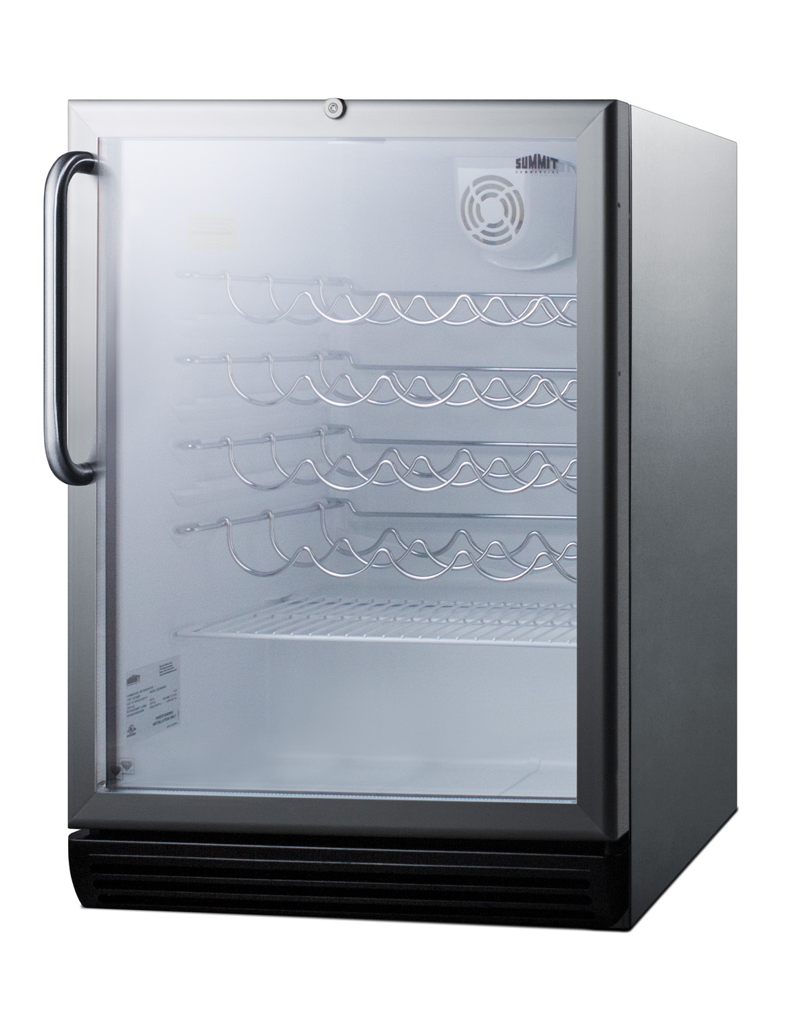 Commercially approved wine cellar for built-in undercounter use, with glass door and fully wrapped stainless steel cabinet
